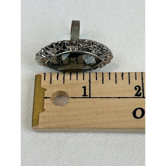 Vintage Silver Tone Ring Marquise Cut Black Stone Adjustable - Picture 6 of 6